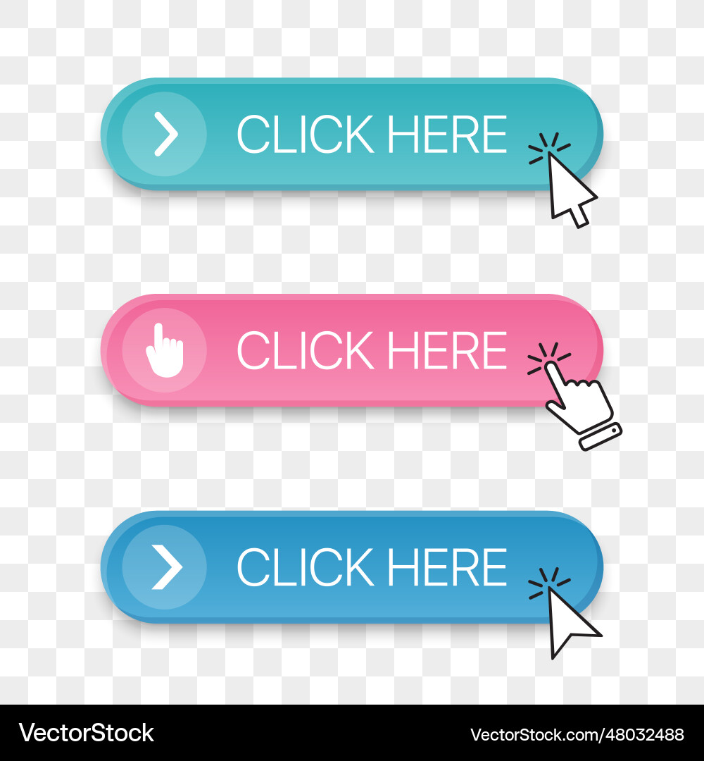 Click here button icon collection with different vector image