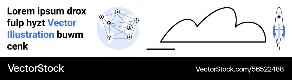 Conceptual network diagram with space rocket vector image