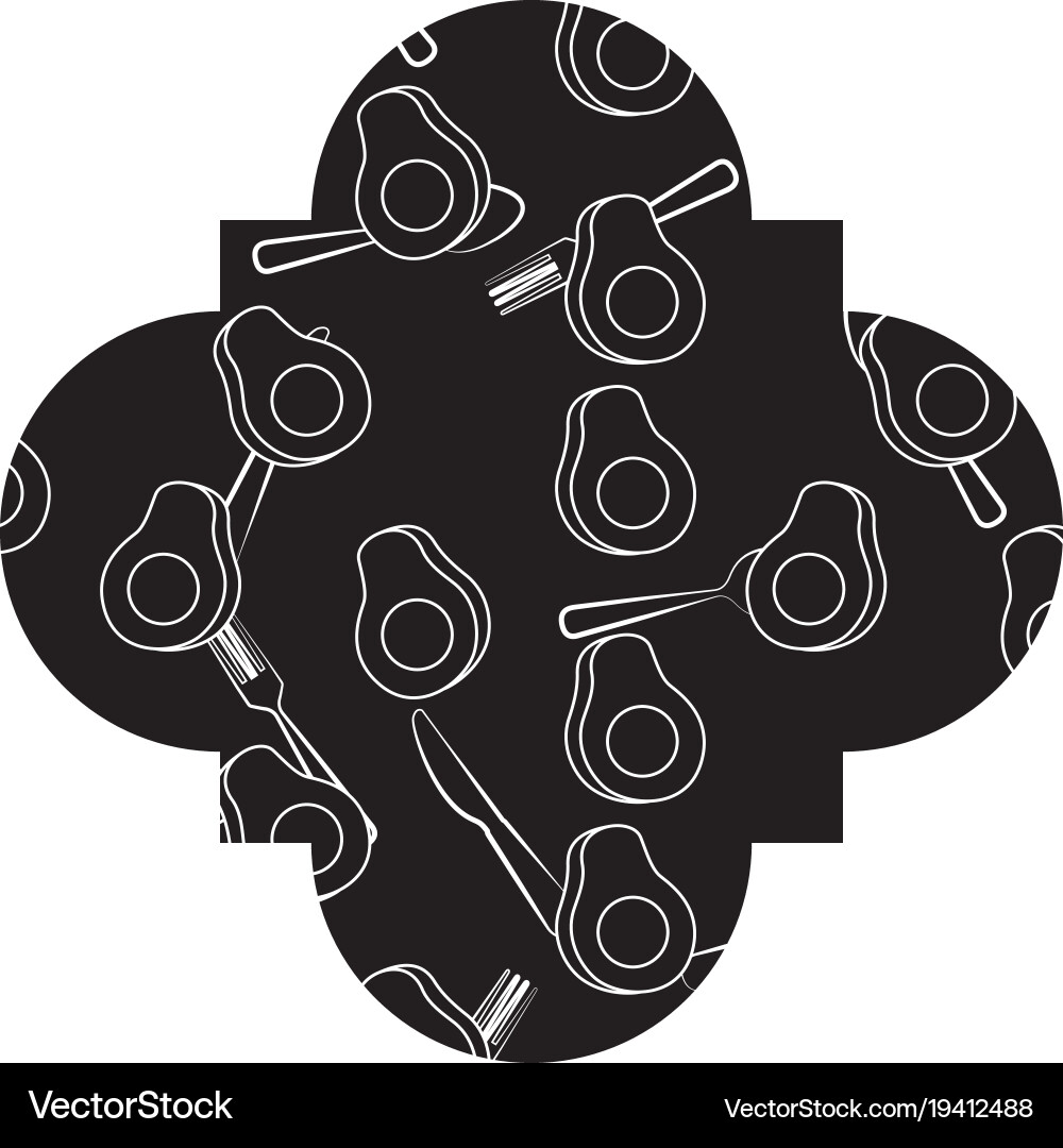Frame with avocado and cutlery pattern background Vector Image