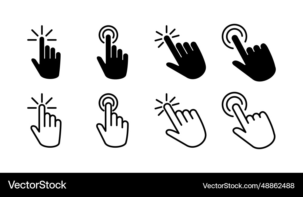 Hand click icon clicking finger pointer Hand click icon clicking finger pointer vector image