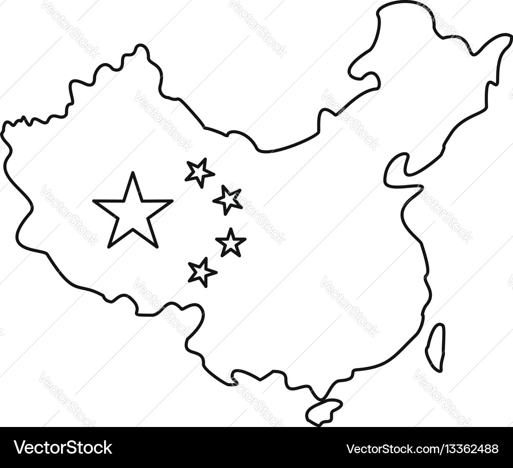 Map of china with flag icon outline style Vector Image