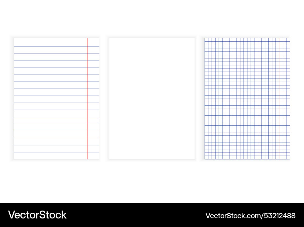 Notebook paper set lined sheet blank and grid Notebook paper set lined sheet blank and grid vector image