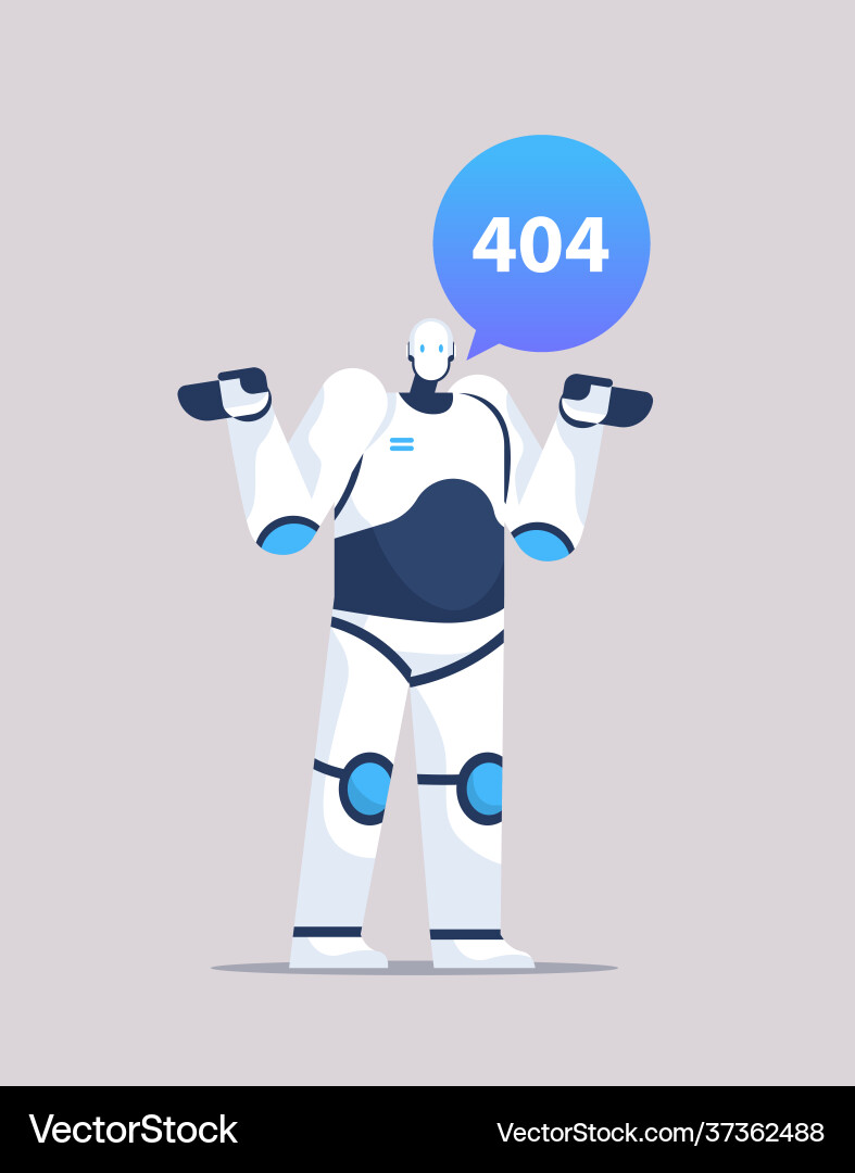 Robot with page not found error speech connection Robot with page not found error speech connection vector image