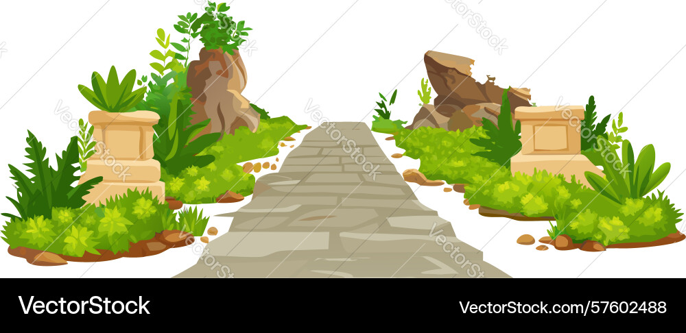 Rocky path with lush greenery design generative Vector Image