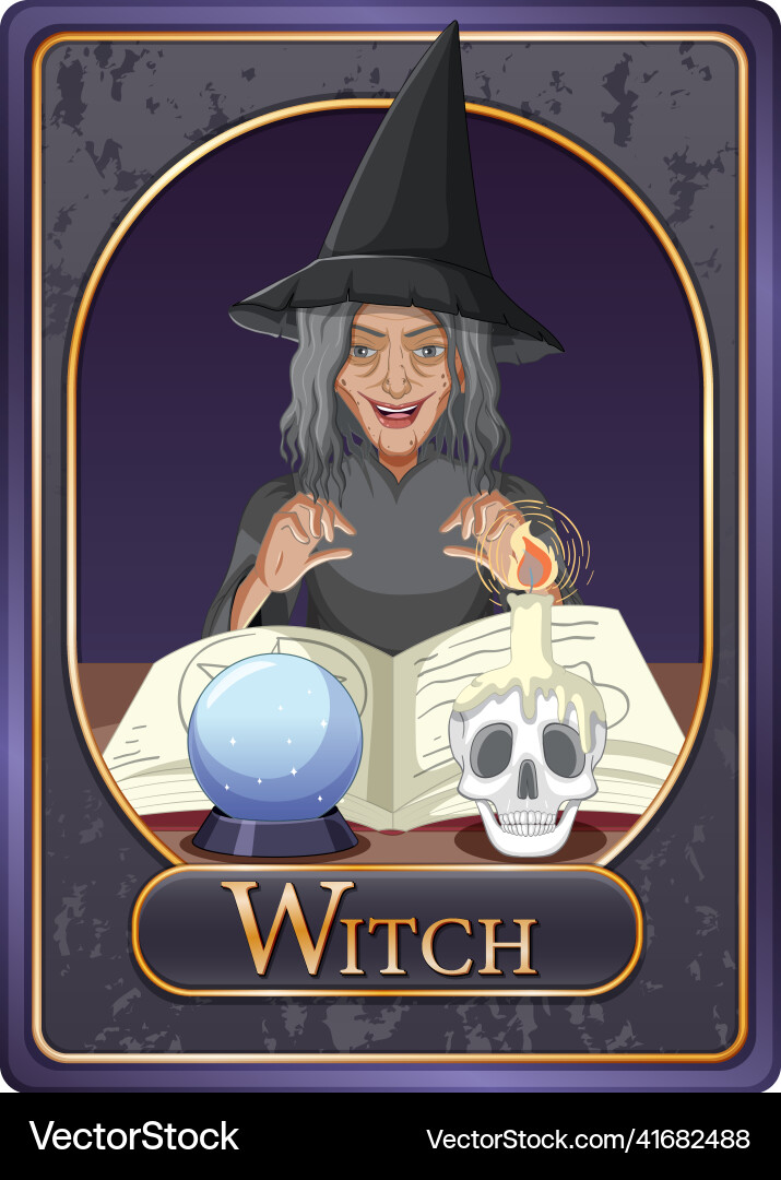 Scary witch character game card template Scary witch character game card template vector image