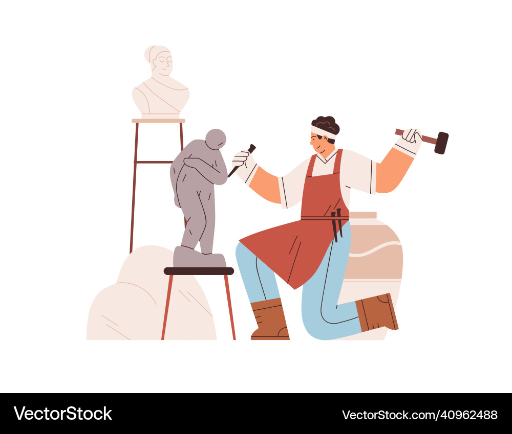 Sculptor with hammer and chisel making stone Sculptor with hammer and chisel making stone vector image