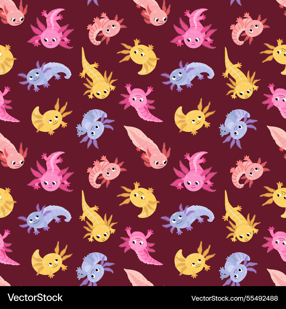 Seamless pattern with funny axolotls Vector Image