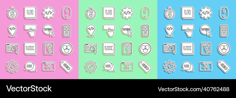 Set line seo optimization rgb and cmyk color Set line seo optimization rgb and cmyk color vector image