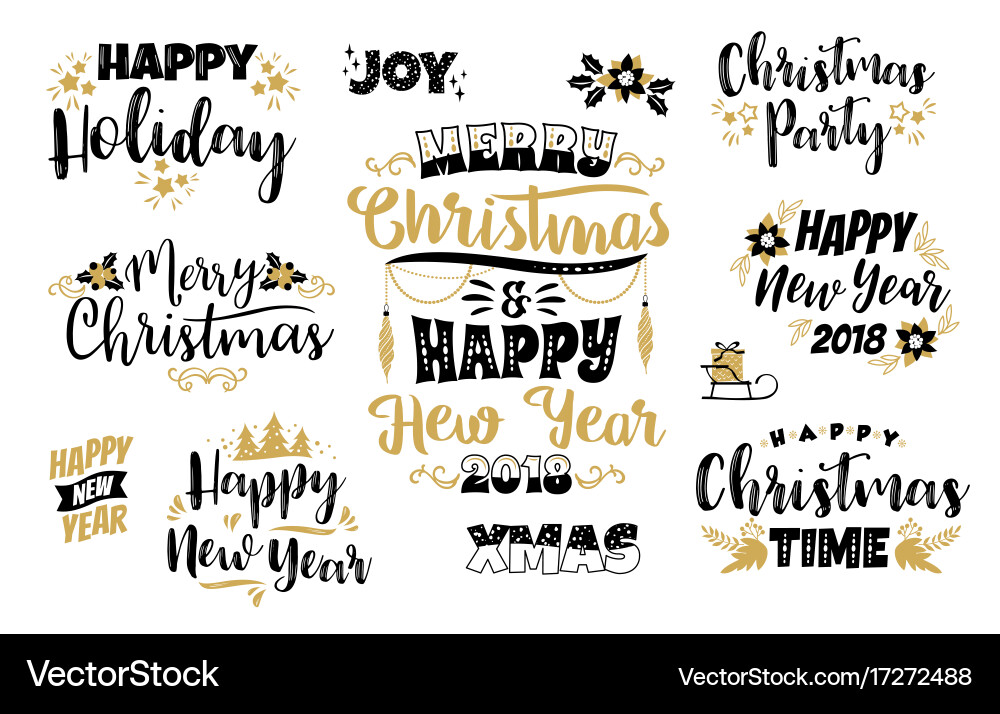 Set of christmas and happy new year lettering vector image
