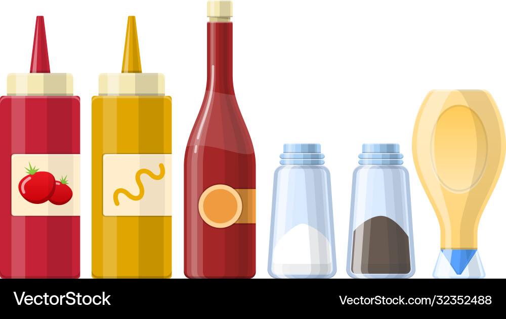 Set sauces spices and condiments in different Vector Image