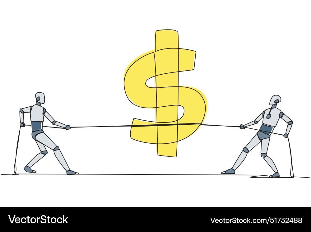 Single one line drawing two robots fighting over vector image