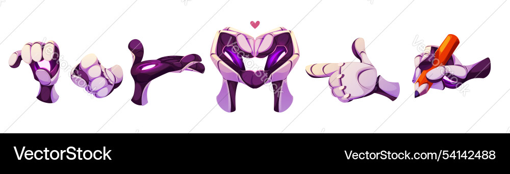 Stylized robotic hands with different gestures vector image