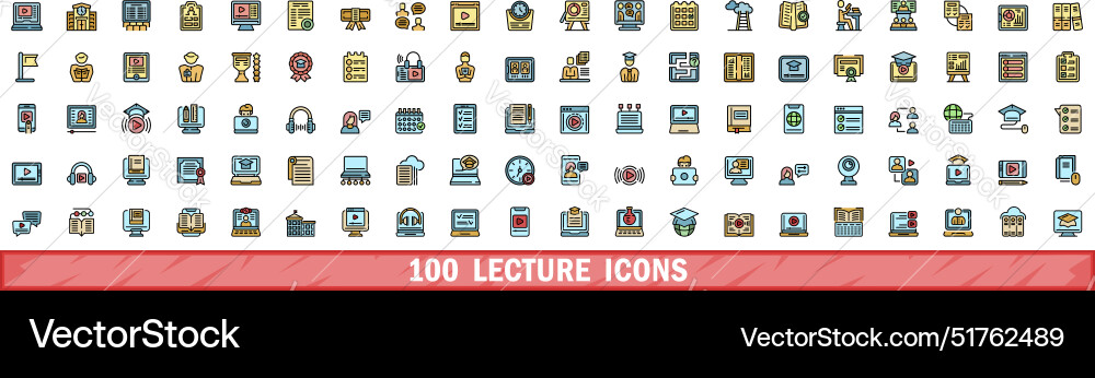 100 lecture icons set color line style 100 lecture icons set color line style vector image