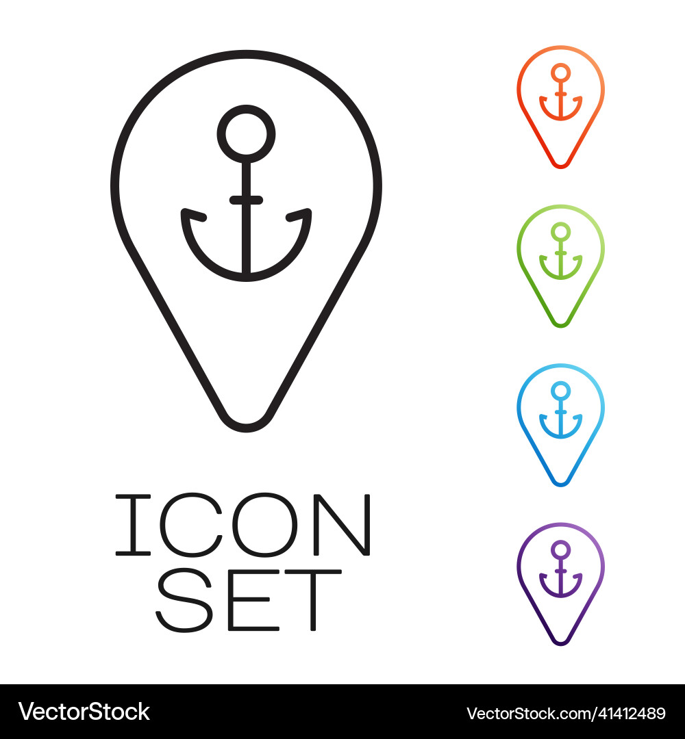 Black line map pointer with anchor icon isolated Black line map pointer with anchor icon isolated vector image