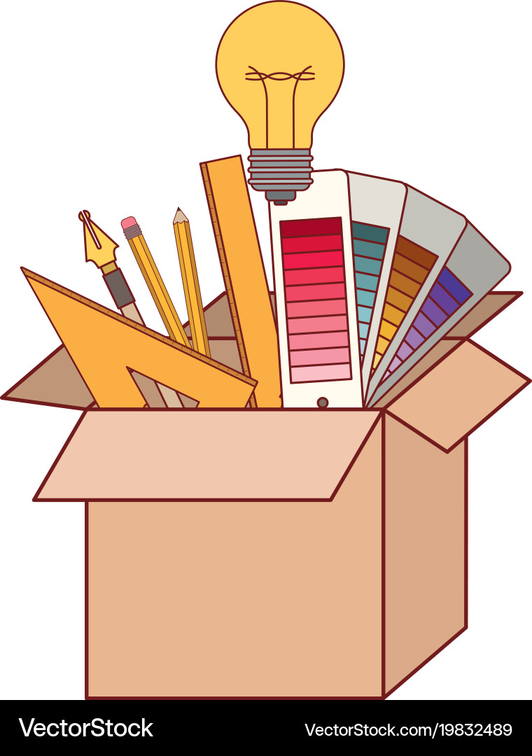 Cardboard box with graph design tools creative vector image