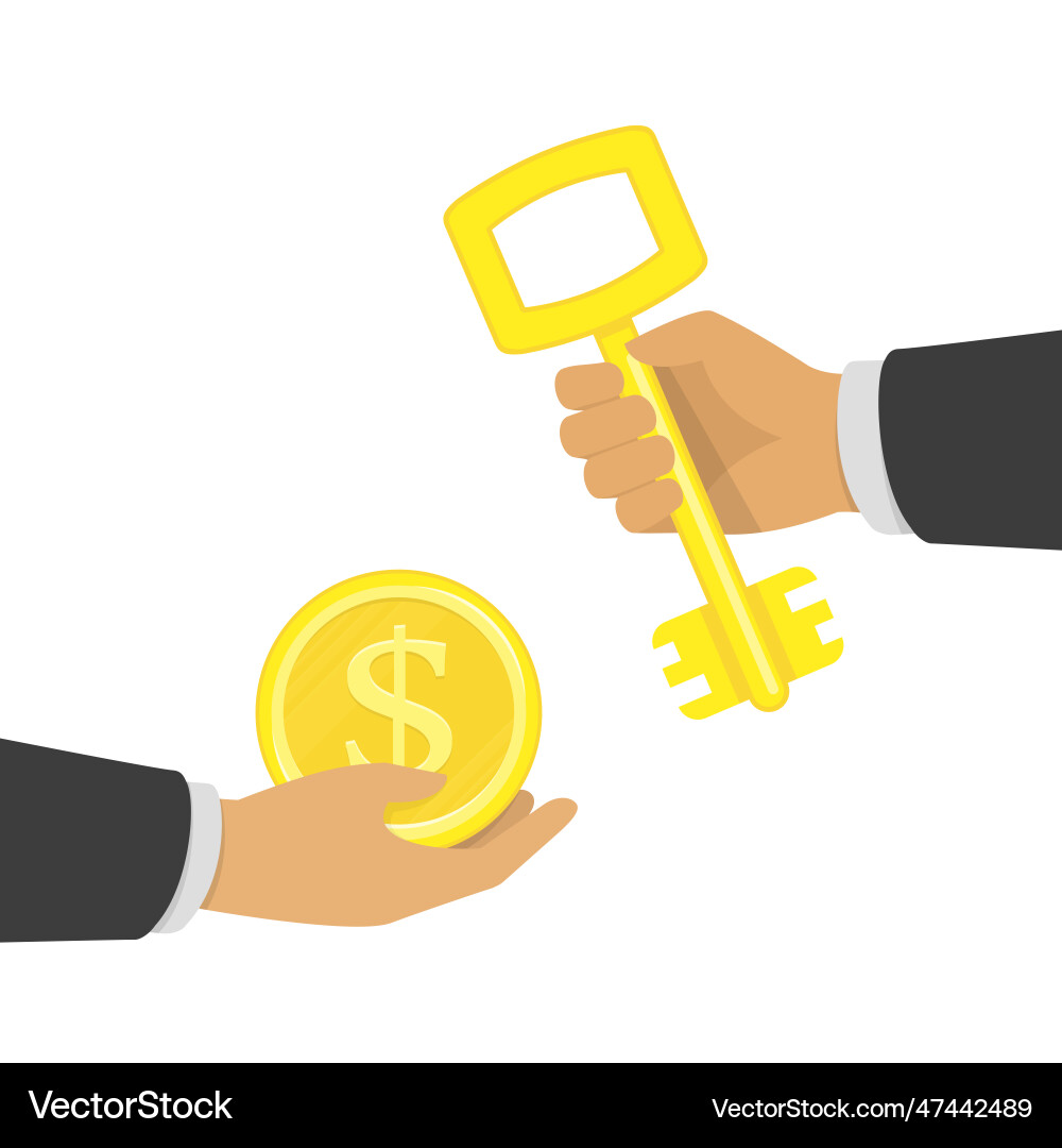 Hand holding golden key Hand holding golden key vector image
