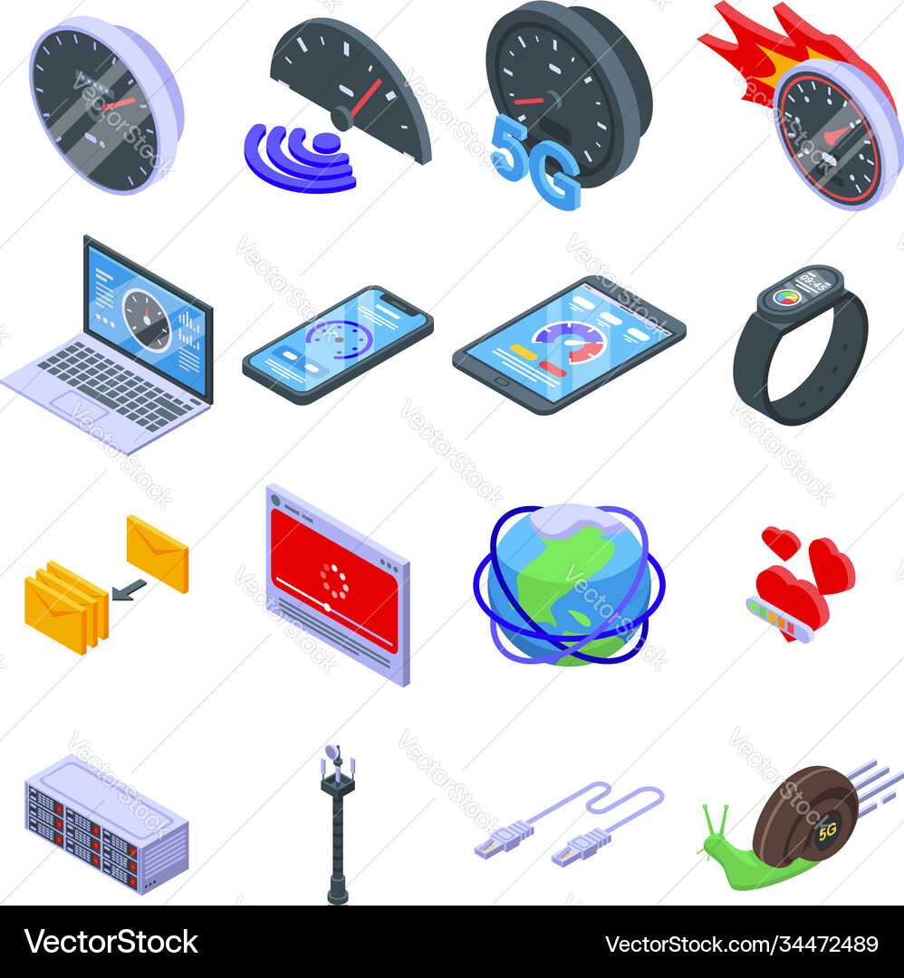 Internet speed icons set isometric style Internet speed icons set isometric style vector image