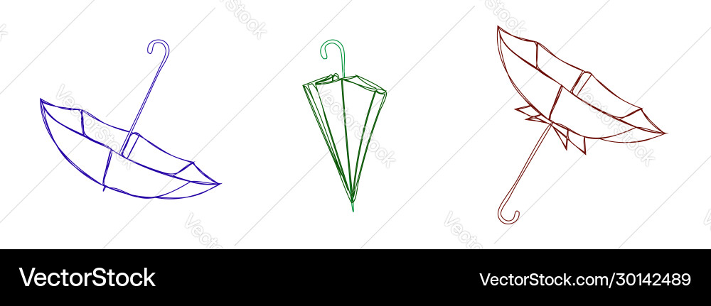 Multi-colored umbrellas open closed and broken vector image