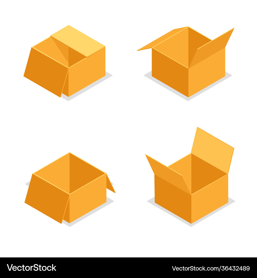 Paper cardboard package boxes isometric open empty vector image