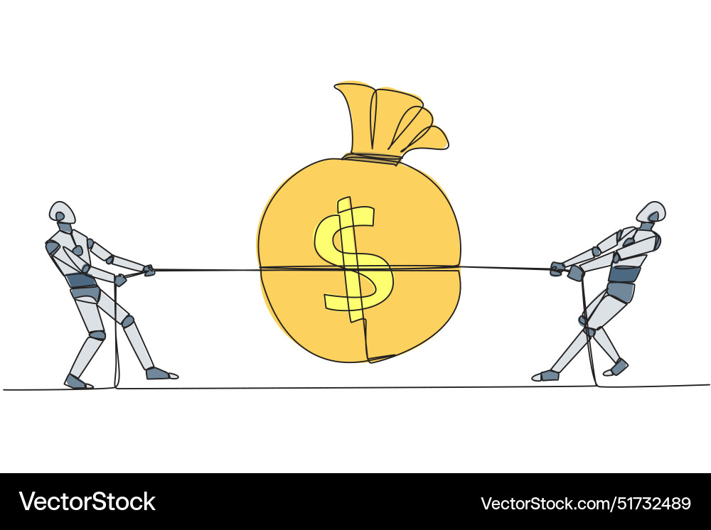 Single continuous line drawing two robots Single continuous line drawing two robots vector image