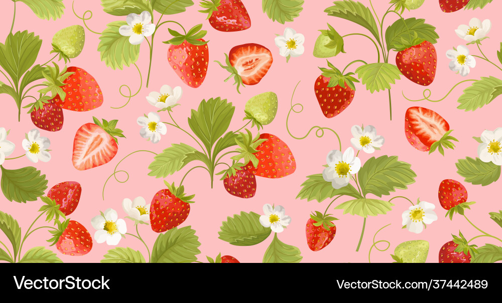 Strawberry Wildflower Pattern Vector Image