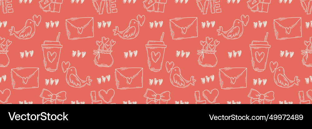 Valentines day doodle hand-drawn seamless pattern Valentines day doodle hand-drawn seamless pattern vector image
