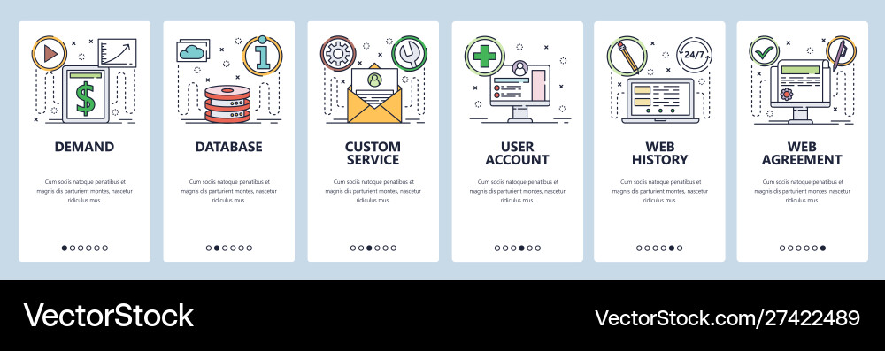 Website and mobile app onboarding screens Website and mobile app onboarding screens Vector Image