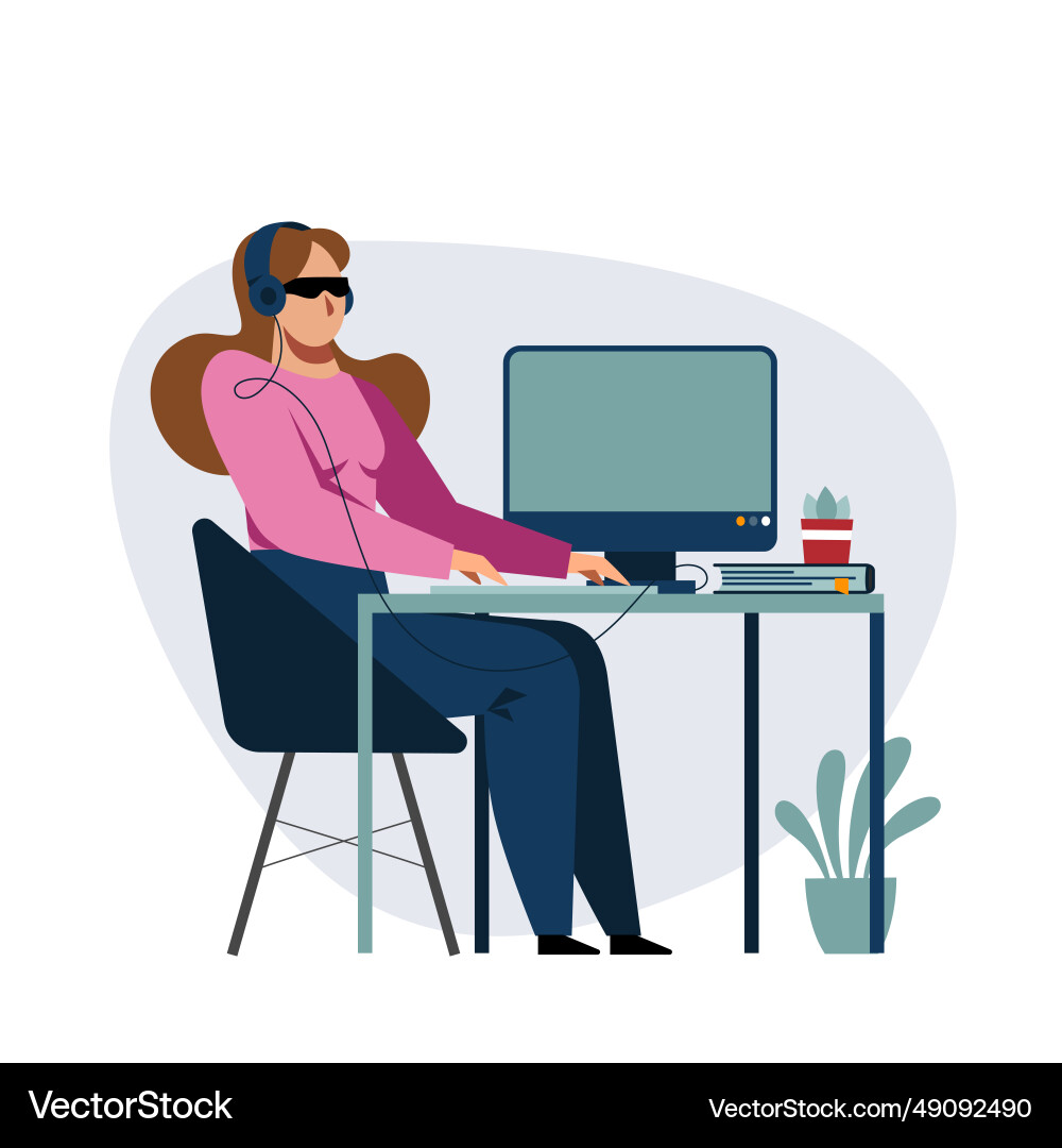 A image of an unseeing student while the remote Vector Image