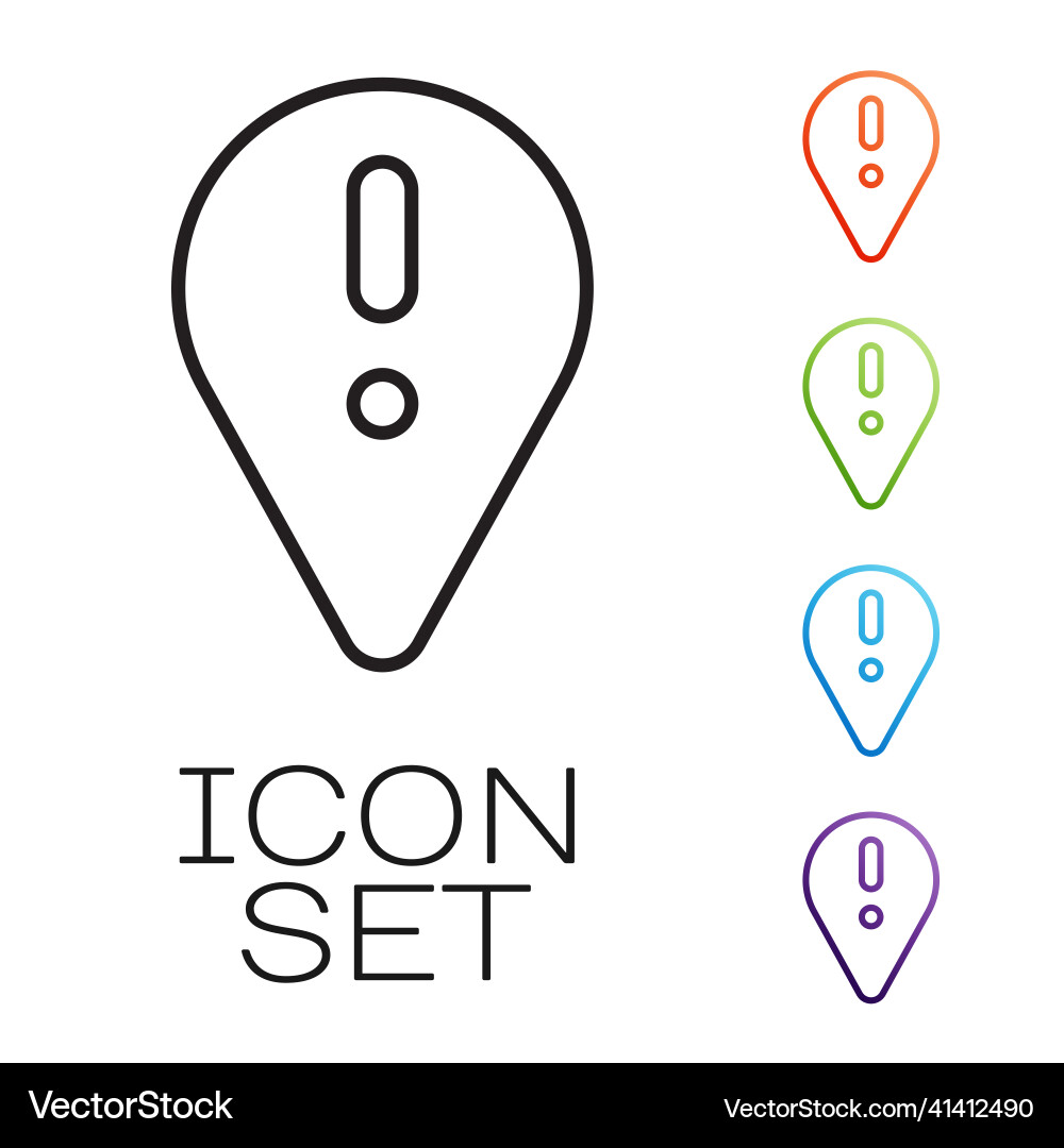 Black line map pointer with exclamation mark icon vector image