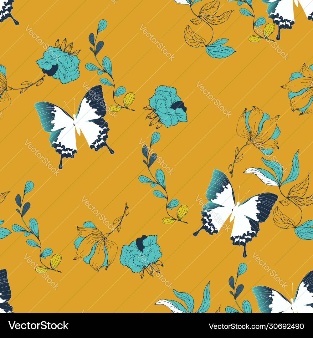 Seamless floral pattern butterflies Seamless floral pattern butterflies vector image