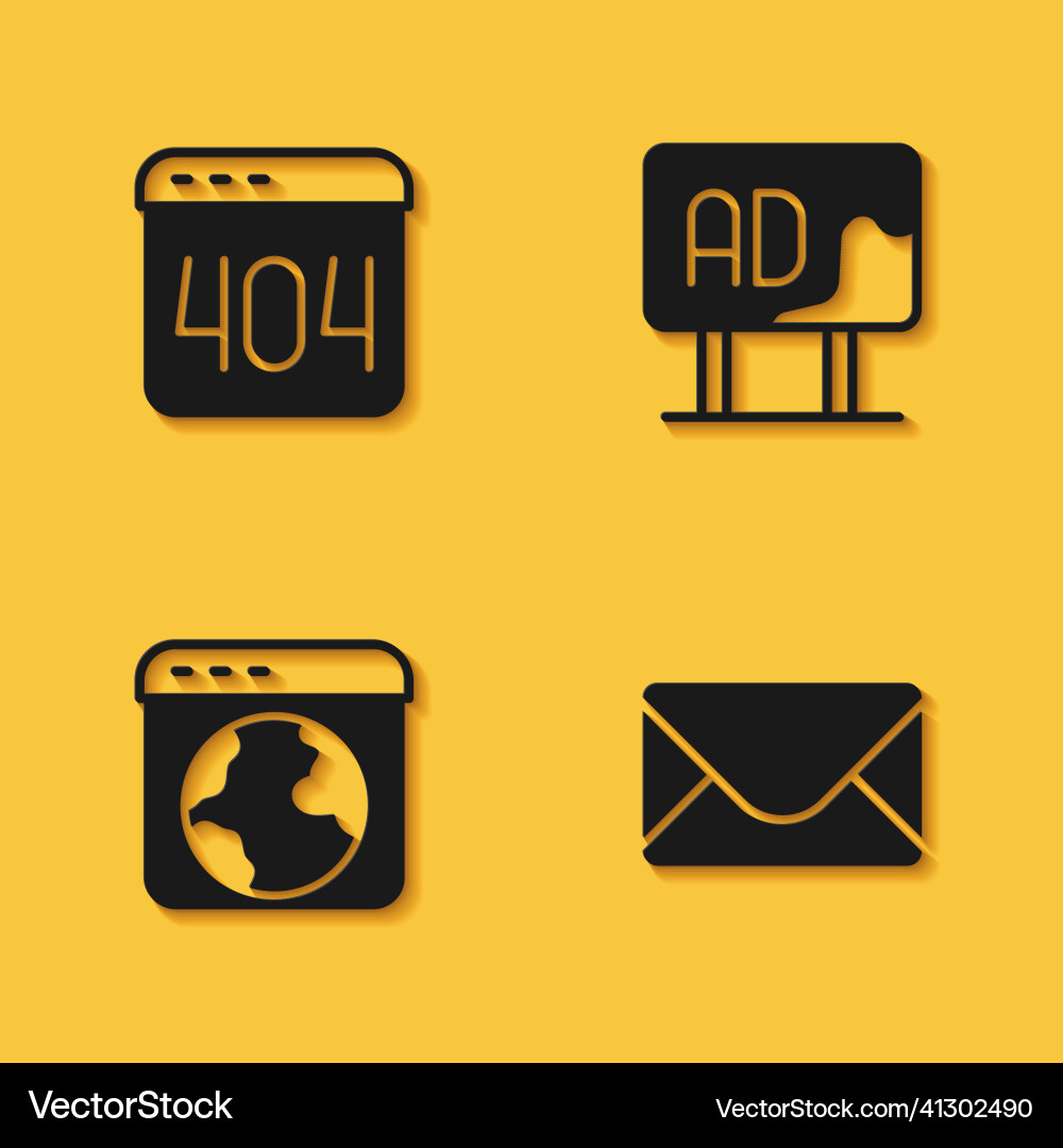 Set page with a 404 error mail and e-mail Set page with a 404 error mail and e-mail vector image
