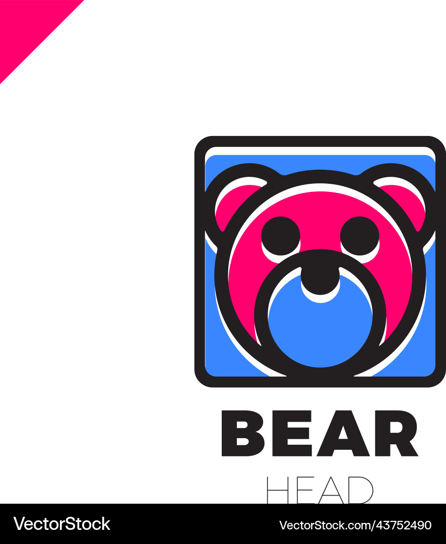 Simple line head bear in square with rounded Simple line head bear in square with rounded Vector Image