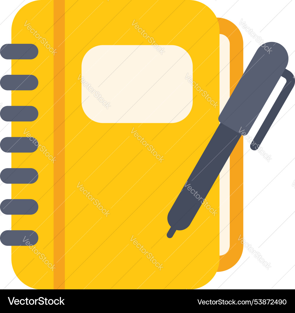 Yellow notebook with pen lying on top taking notes Yellow notebook with pen lying on top taking notes vector image