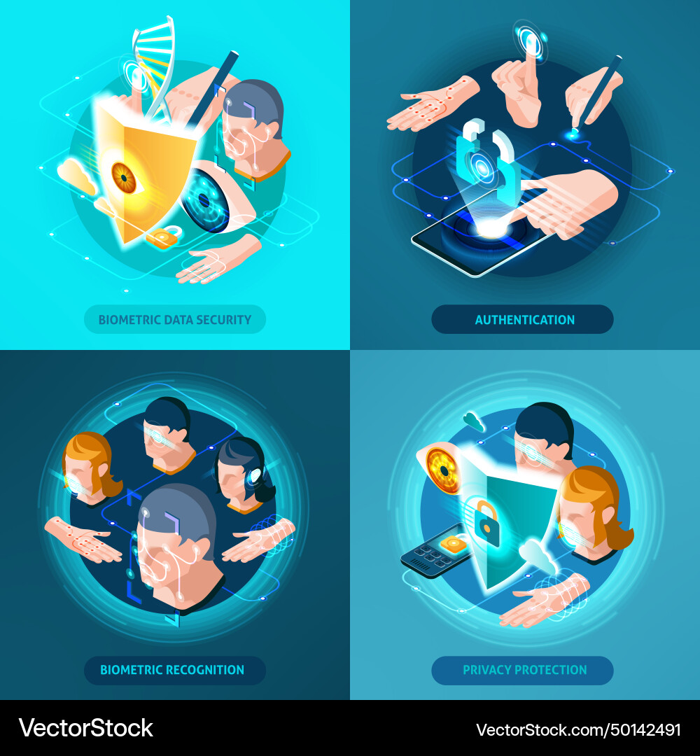 Biometric authentication isometric icons square Biometric authentication isometric icons square vector image