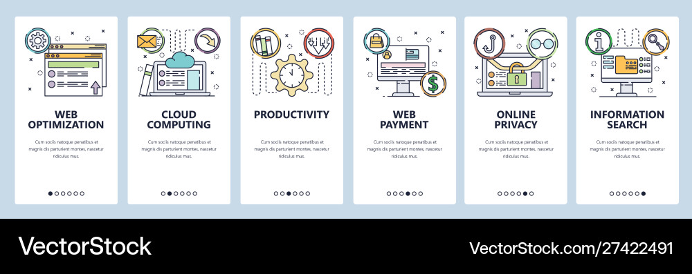Cloud computing website and mobile app onboarding Cloud computing website and mobile app onboarding vector image