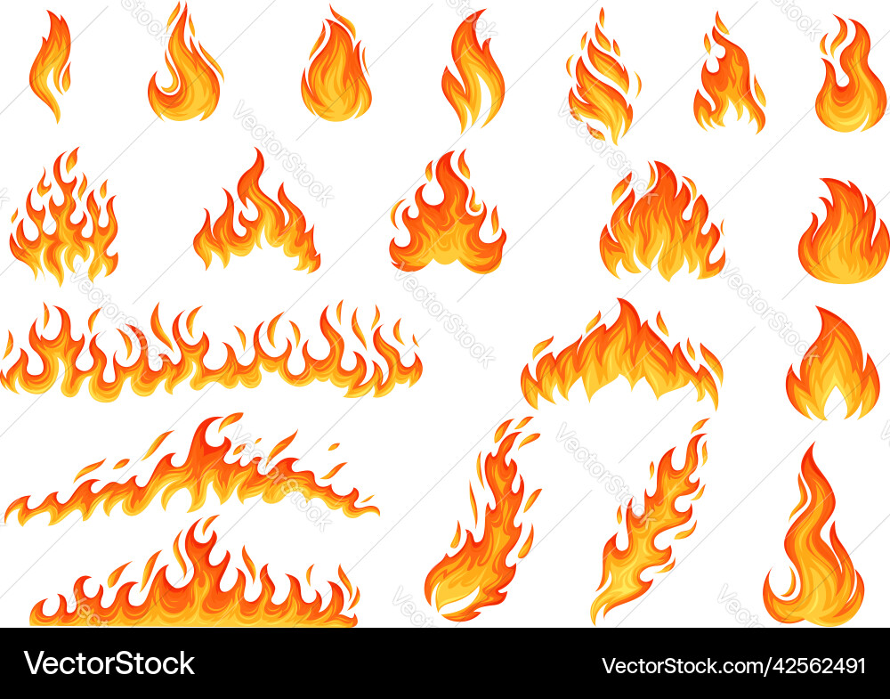 Flaming Fire Elements Set Royalty Free Vector Image