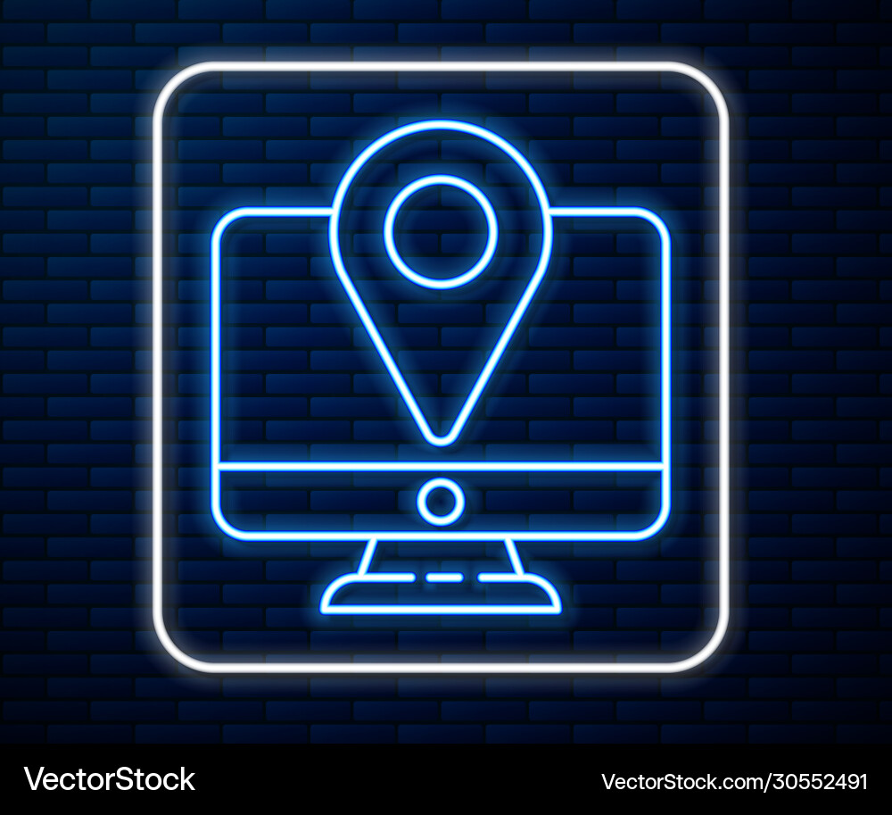 Glowing neon line computer monitor and folded map Glowing neon line computer monitor and folded map vector image