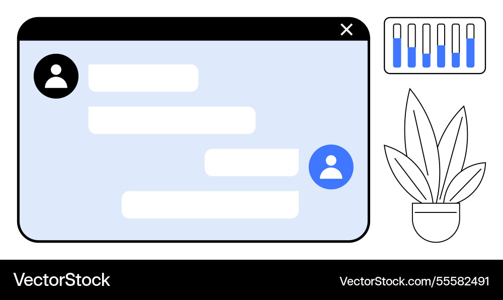 Online chat interface user avatars line graph Online chat interface user avatars line graph vector image