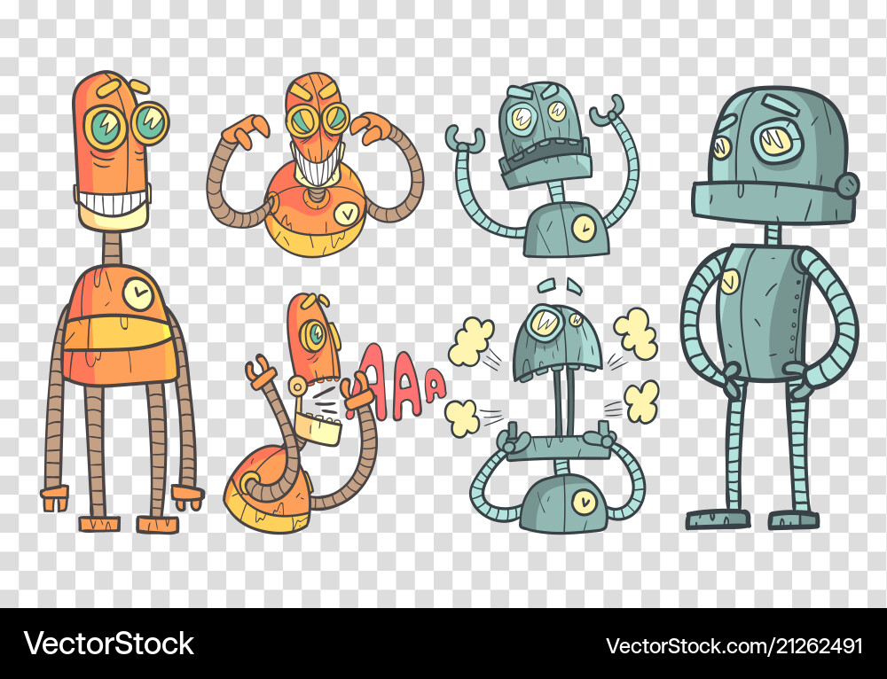Robots in Outline Style vector image