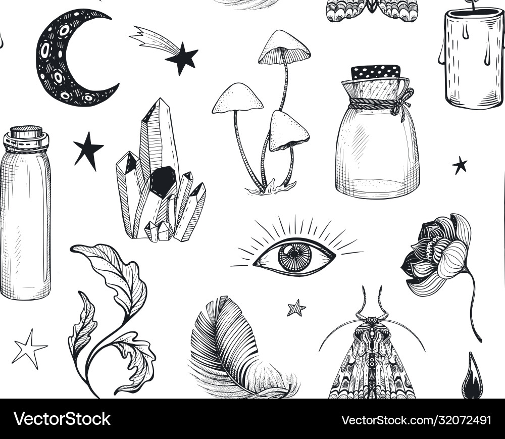 Seamless pattern with hand drawn mystical vector image