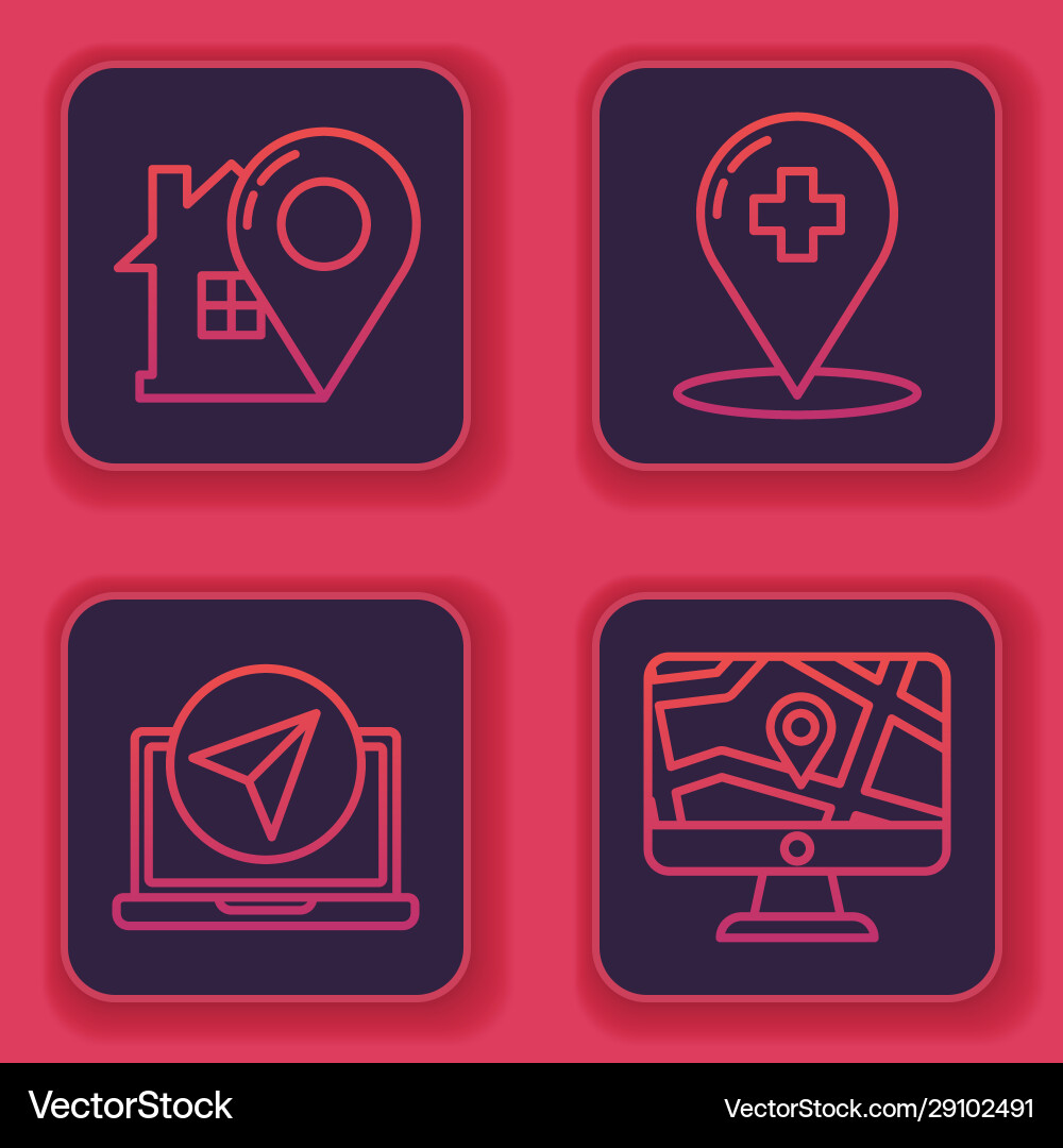 Set line map pointer with house infographic Set line map pointer with house infographic vector image