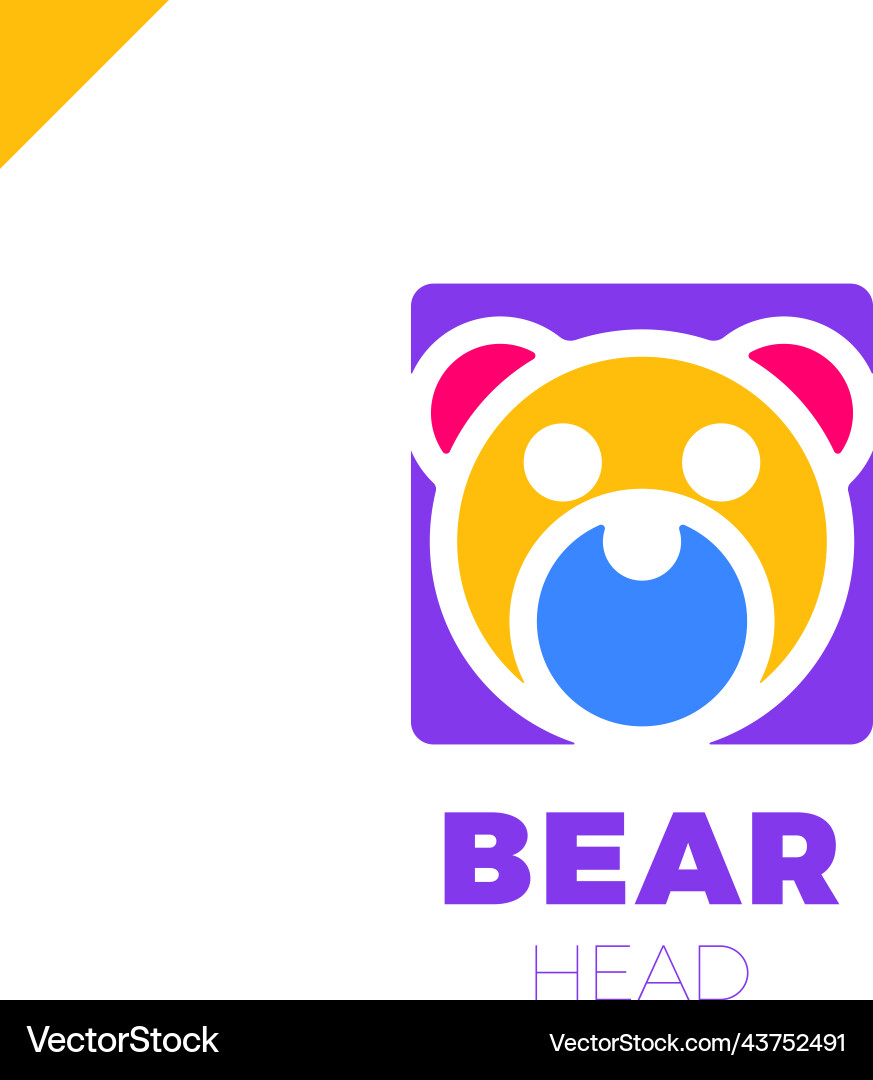 Simple line head bear in square with rounded Simple line head bear in square with rounded Vector Image