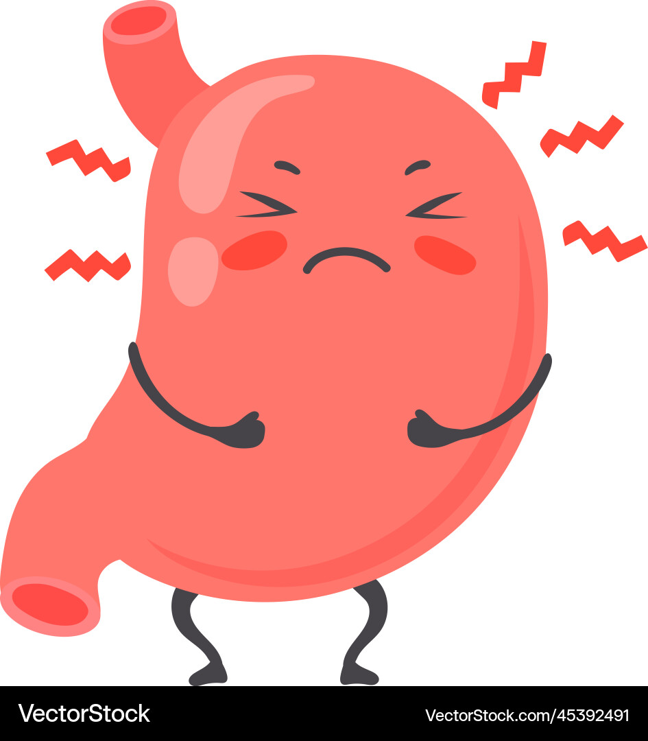 Stomach pain red mascot with suffering face Stomach pain red mascot with suffering face vector image