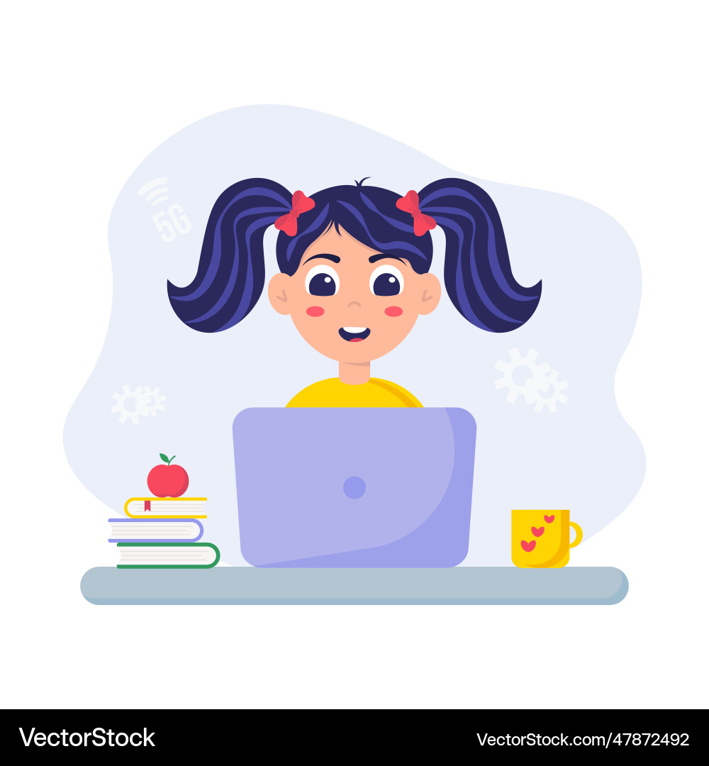 A girl is learning coding on laptop programming A girl is learning coding on laptop programming Vector Image