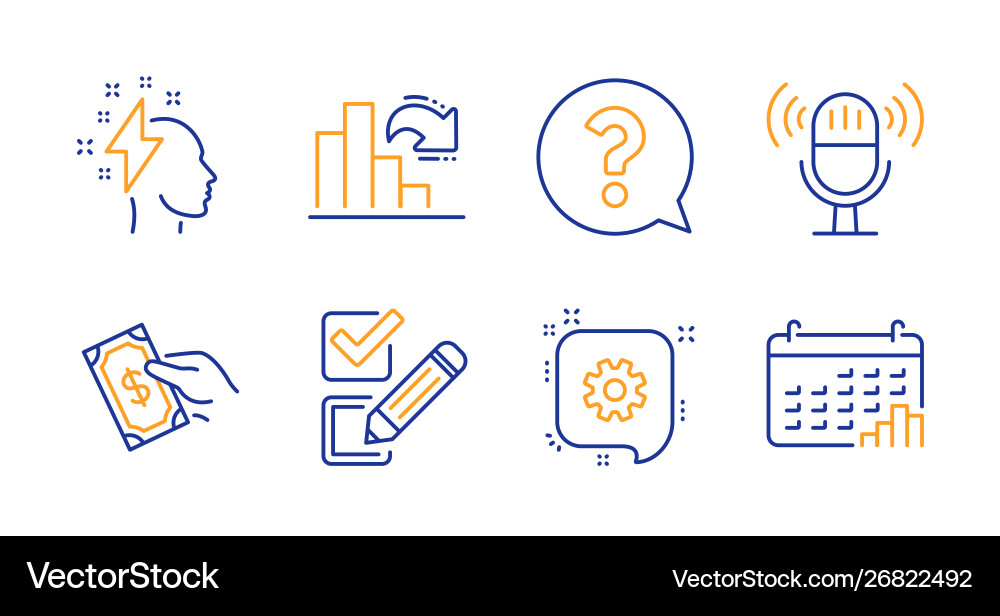 Checkbox cogwheel and brainstorming icons set Checkbox cogwheel and brainstorming icons set vector image