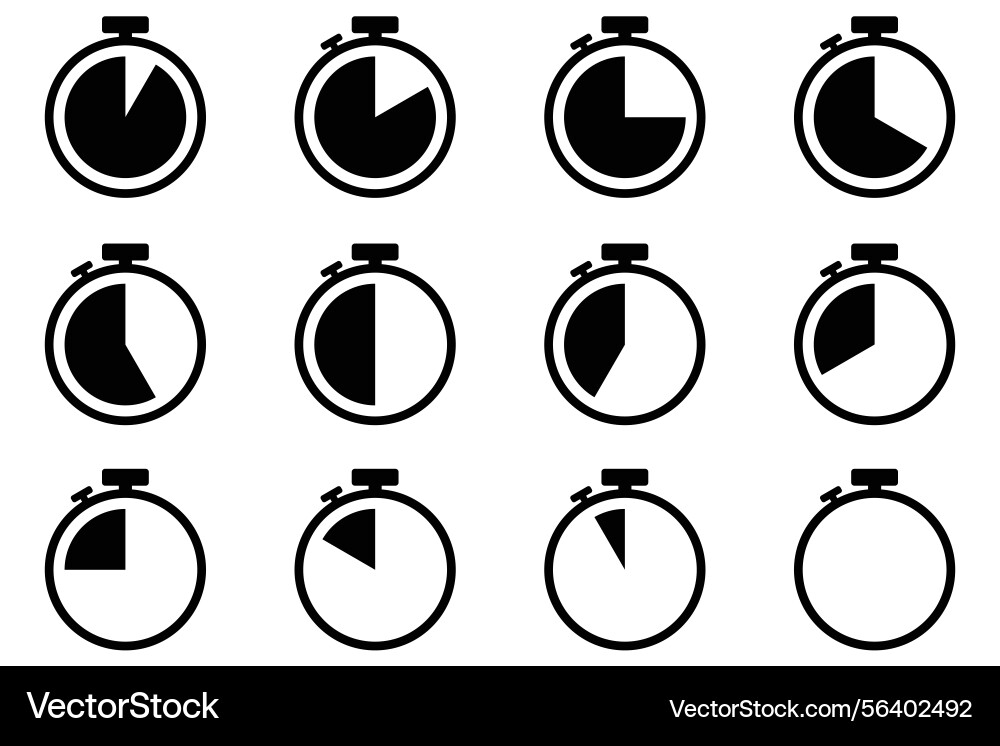 Comprehensive set of timer icons presented on a wh Comprehensive set of timer icons presented on a wh Vector Image
