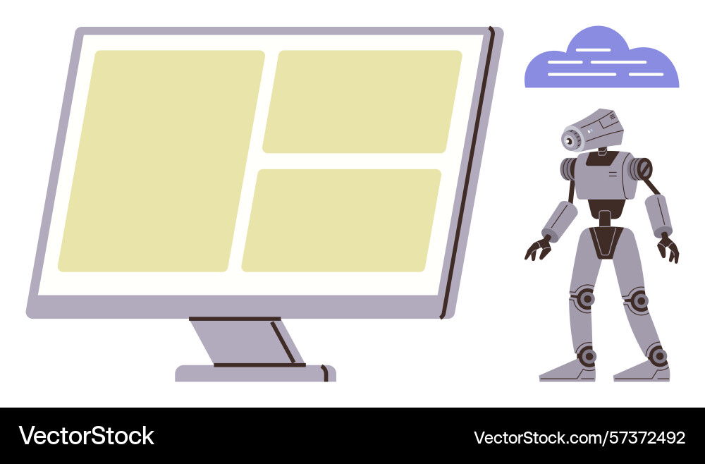 Futuristic robot with monitor display highlighting Futuristic robot with monitor display highlighting vector image