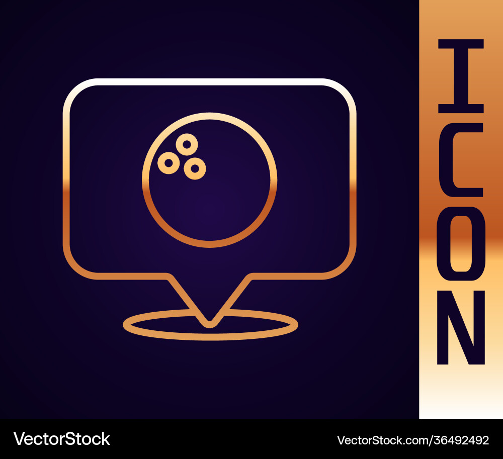 Gold line map pointer with bowling ball icon Gold line map pointer with bowling ball icon vector image