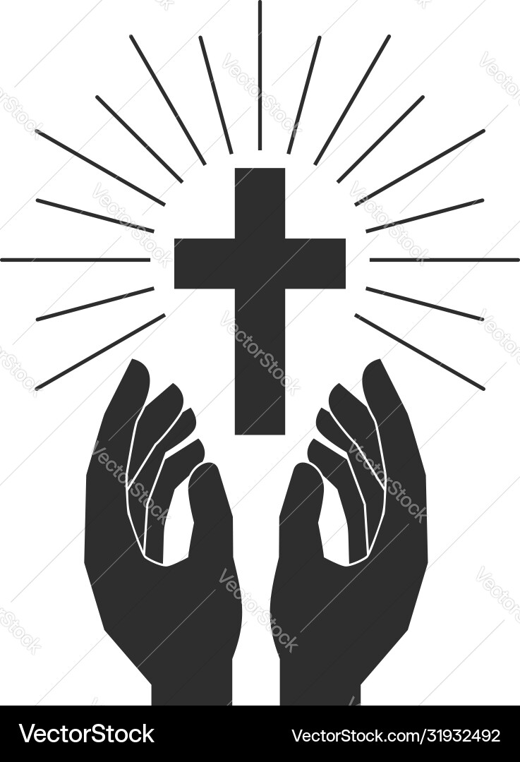 Hands with shining holy cross design element Vector Image