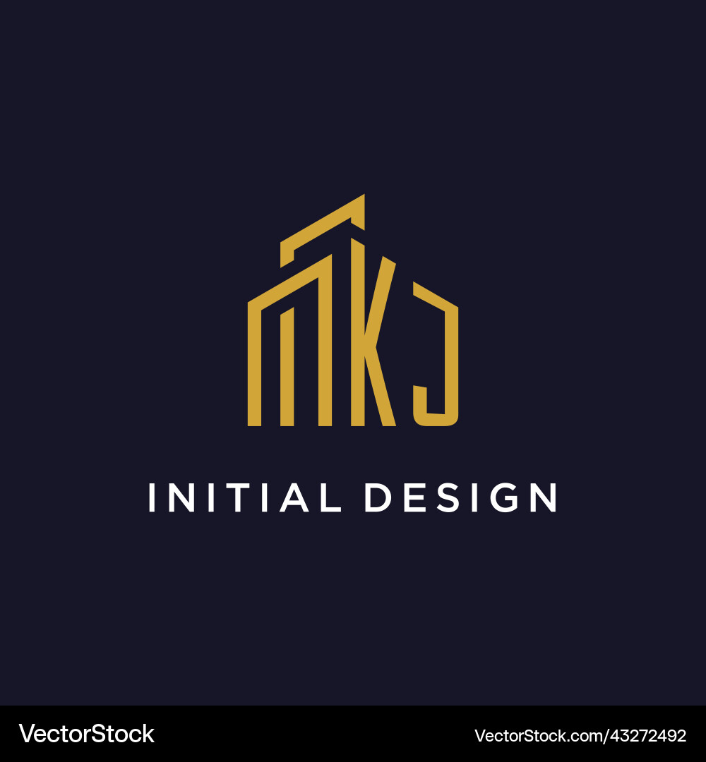 Kj initial monogram with building logo design vector image